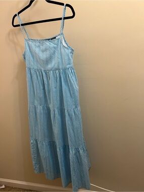 Piombo Blue and White Striped Maxi 100% Cotton Sundress Size S NWT